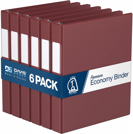 Premium Economy Angle D Ring Binders – 1 inch, Burgundy