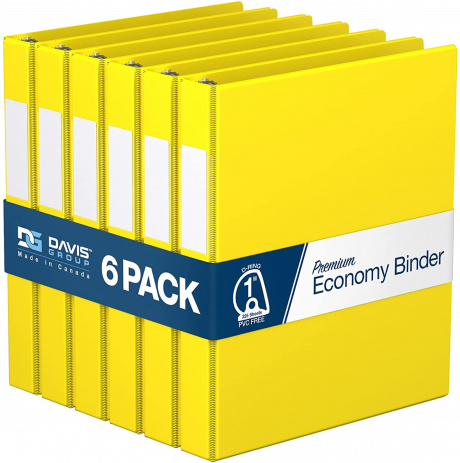 Premium Economy Angle D Ring Binders – 1 inch, Yellow