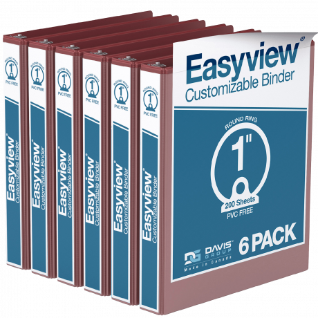 Easyview Round Ring Binders – 1 inch, Burgundy