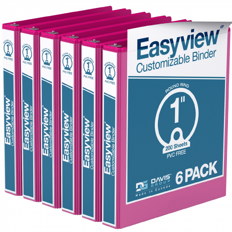 Easyview Round Ring Binders – 1 inch, Pink