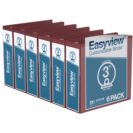 Easyview Round Ring Binders – 3 inch, Burgundy