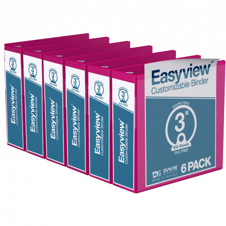 Easyview Round Ring Binders – 3 inch, Pink