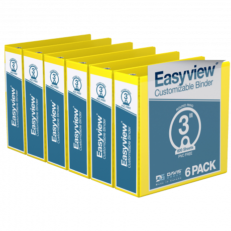 Easyview Round Ring Binders – 3 inch, Yellow